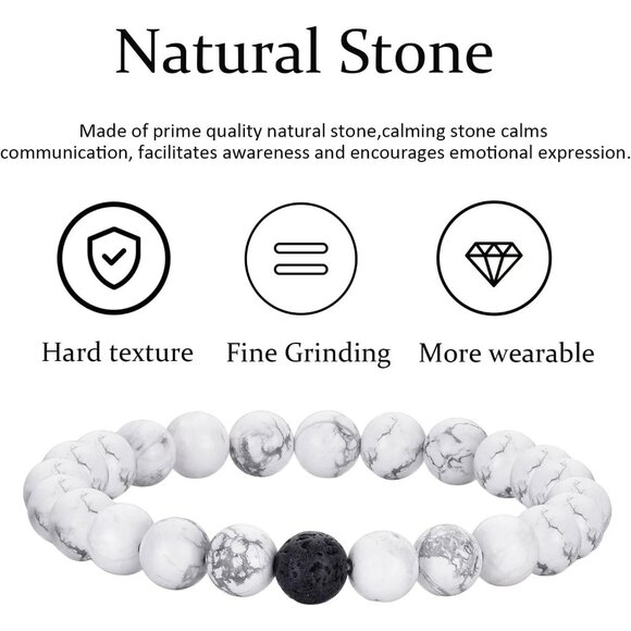 ⚡Rankeef Men 2 White Black Tiger Eye 8MM Natural Stone Crystal Beaded Bracelet - Picture 7 of 8